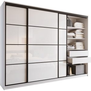 Szafa przesuwna z szufladami 280 cm biała połysk LOFT 527271