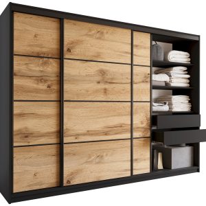 Szafa przesuwna z szufladami 280 czarny wotan LOFT 527202 Szafa przesuwna z szufladami 280 czarny wotan LOFT 527202