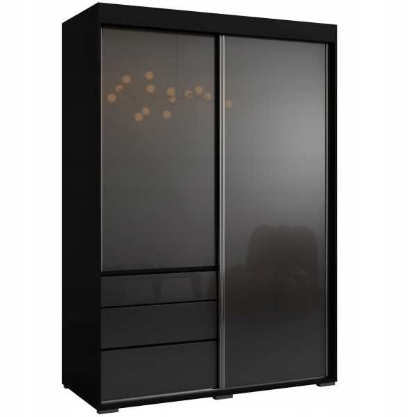 Szafa przesuwna z szufladami Torino 2D 140 Czarna (lacobel) 668511