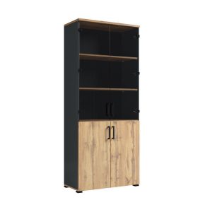 Szafa Regał 80cm Mat Antracyt i Dąb Wotan ze szkłem 851586 Szafa Regał 80cm Mat Antracyt i Dąb Wotan ze szkłem 851586
