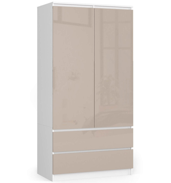Szafa S 90 cm 2 drzwi 2 szuflady - biała-cappuccino połysk 718736