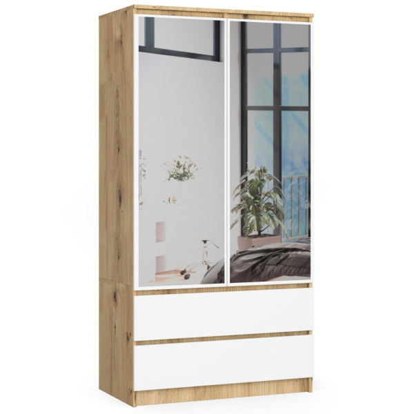 Szafa S90 2D 2Sz 2 Lustro Clp Pk Dąb Artisan / Biała 728073