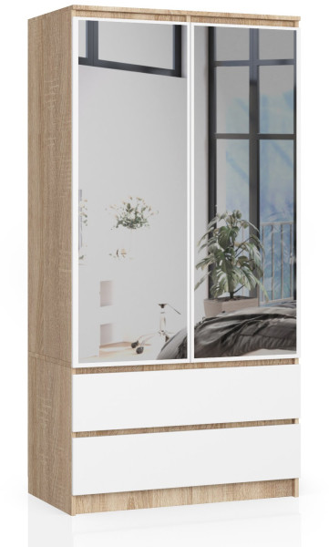 Szafa S90 2D 2Sz 2 Lustro Clp Pk Sonoma / Biały 728056