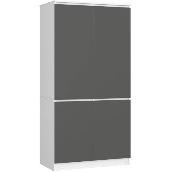 Szafa S90 4 drzwi AKORD Biała, Grafit Szary 90x51x180 cm 353440