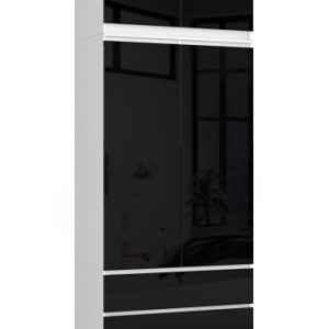 Szafa S90 z nadstawką Biała, Czarny Połysk 90x51x234 cm 303604 Szafa S90 z nadstawką Biała, Czarny Połysk 90x51x234 cm 303604