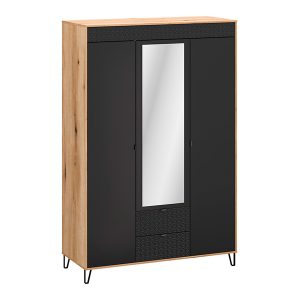 Szafa trzydrzwiowa Bellano 145 cm z lustrem i 2 szufladami dąb evok/czarny 260527 Szafa trzydrzwiowa Bellano 145 cm z lustrem i 2 szufladami dąb evok/czarny 260527