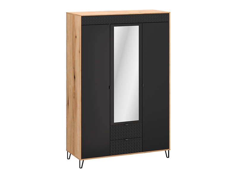 Szafa trzydrzwiowa Bellano 145 cm z lustrem i 2 szufladami dąb evok/czarny 260527