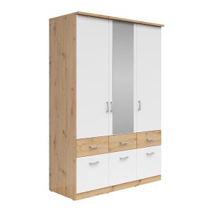 Szafa trzydrzwiowa Brando-3 136 cm z lustrem i szufladami dąb artisan/biały 57652 Szafa trzydrzwiowa Brando-3 136 cm z lustrem i szufladami dąb artisan/biały 57652