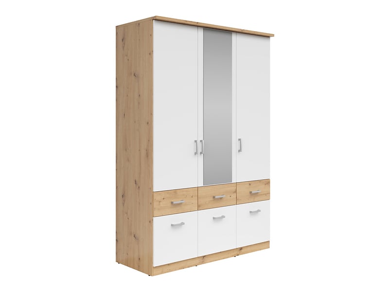 Szafa trzydrzwiowa Brando-3 136 cm z lustrem i szufladami dąb artisan/biały 57652