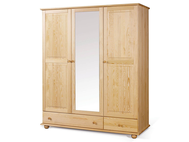 Szafa trzydrzwiowa drewniana 150 Classic z lustrem, sosnowa 470521