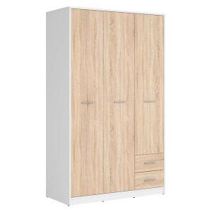 Szafa trzydrzwiowa Nepo Plus 118 cm z szufladami biały/dąb sonoma 29777 Szafa trzydrzwiowa Nepo Plus 118 cm z szufladami biały/dąb sonoma 29777