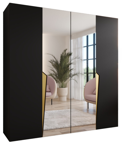 Szafa uchylna z lustrem PIANO 2 200 wys 202 cm Czarny + u Złoty 791197