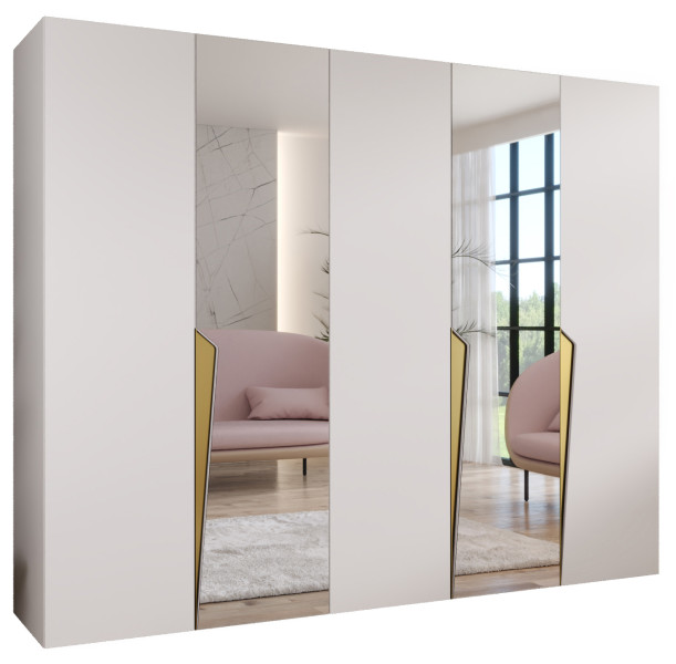 Szafa uchylna z lustrem PIANO 2 250 wys 202 cm Biały + u Złoty 791109