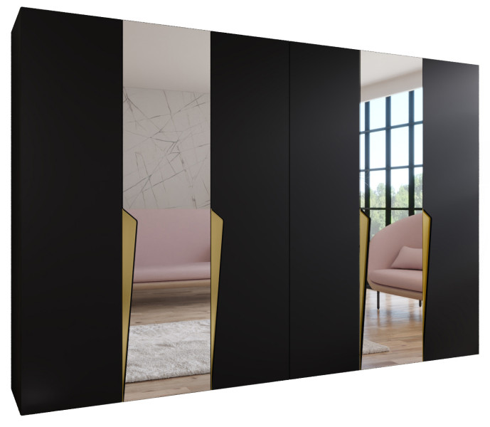 Szafa uchylna z lustrem PIANO 2 300 (2X150) wys 202 cm Czarny + u Złoty 790999