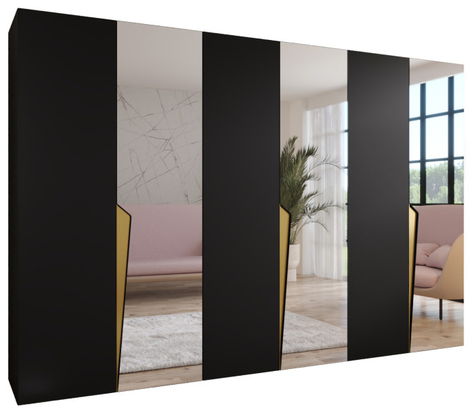 Szafa uchylna z lustrem PIANO 2 300 (3X100) wys 202 cm Czarny + u Złoty 791065