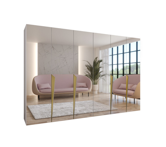 Szafa uchylna z lustrem PIANO 3 300 (2X150) wys 202 cm Biały + u Złoty 790811
