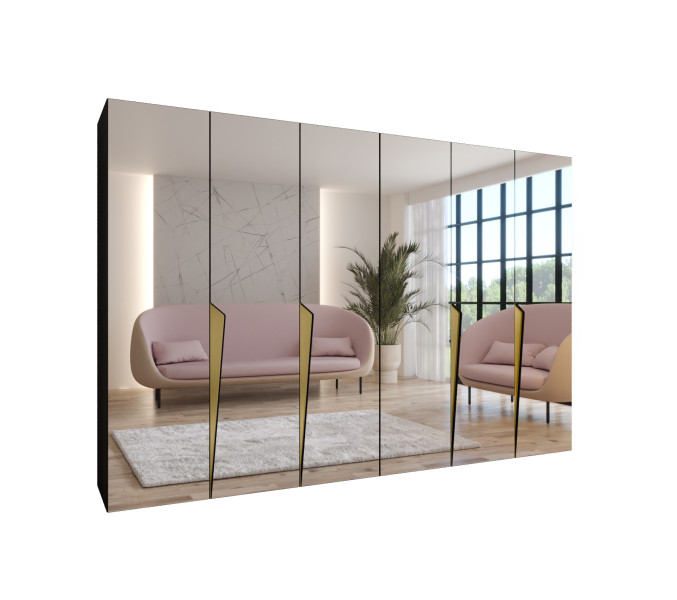 Szafa uchylna z lustrem PIANO 3 300 (2X150) wys 202 cm Czarny + u Złoty 790841