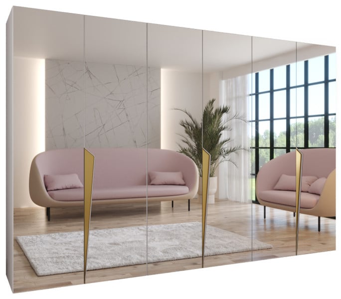 Szafa uchylna z lustrem PIANO 3 300 (3X100) wys 202 cm Biały + u Złoty 790991