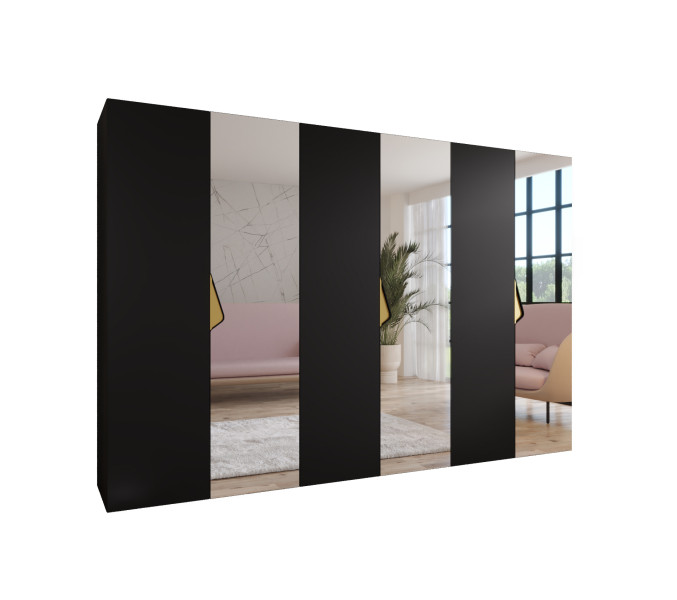 Szafa uchylna z lustrem SANDI 2 300 (3X100) wys 202 cm Czarny + u Złoty 790843