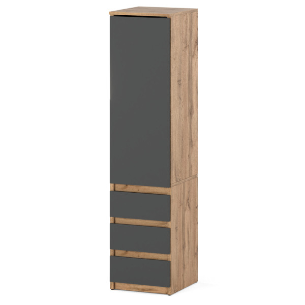 Szafa wąska do sypialni 3 szuflady 40cm dąb wotan szary mat 671519