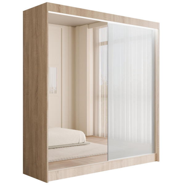 Szafa z drzwiami przesuwnymi i LED VESLI 200 x 215 cm 142172