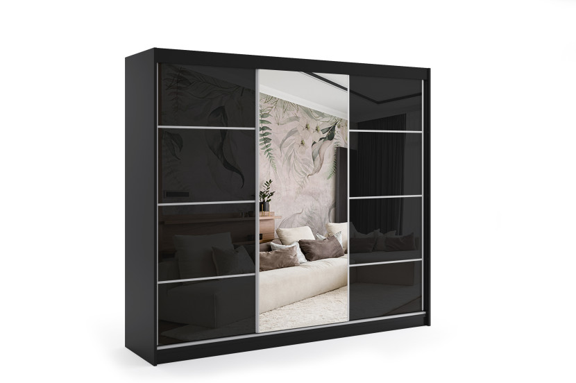 Szafa z drzwiami przesuwnymi, lustrem i LED 180 x 200 - VIVONA 461557