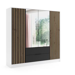 Szafa z drzwiami skrzydłowymi i lustrem NERA 200 x 200 cm 234962 Szafa z drzwiami skrzydłowymi i lustrem NERA 200 x 200 cm 234962