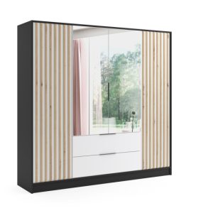 Szafa z drzwiami skrzydłowymi i lustrem NERA 200 x 200 cm 234967 Szafa z drzwiami skrzydłowymi i lustrem NERA 200 x 200 cm 234967