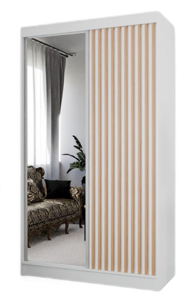 Szafa z lamelami i lustrem 120 cm - biała + lam. craft złoty 223419