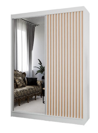 Szafa z lamelami i lustrem 150 cm - biała + lam. craft złoty 223425