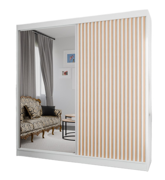 Szafa z lamelami i lustrem 200 cm - biała + lam. craft złoty 223428