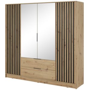 Szafa z lamelami i lustrem NELA czterodrzwiowa 205cm (Dąb Artisan) 455167 Szafa z lamelami i lustrem NELA czterodrzwiowa 205cm (Dąb Artisan) 455167