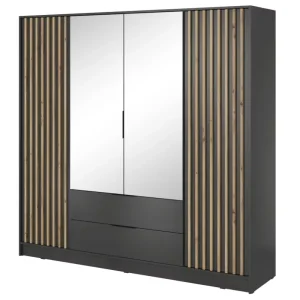 Szafa z lamelami i lustrem NELA czterodrzwiowa 205cm (Grafit) 455163 Szafa z lamelami i lustrem NELA czterodrzwiowa 205cm (Grafit) 455163