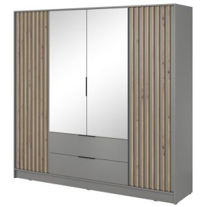 Szafa z lamelami i lustrem NELA czterodrzwiowa 205cm (Szara) 455166 Szafa z lamelami i lustrem NELA czterodrzwiowa 205cm (Szara) 455166