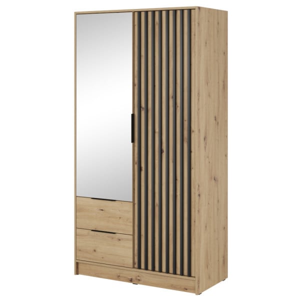 Szafa z lamelami i lustrem NELA dwudrzwiowa 105cm (Dąb Artisan) 455162