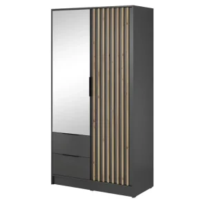 Szafa z lamelami i lustrem NELA dwudrzwiowa 105cm (Grafit) 455174 Szafa z lamelami i lustrem NELA dwudrzwiowa 105cm (Grafit) 455174