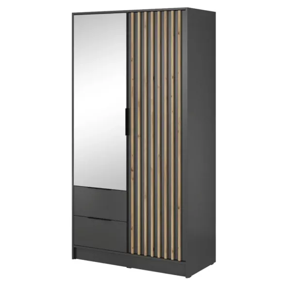 Szafa z lamelami i lustrem NELA dwudrzwiowa 105cm (Grafit) 455174