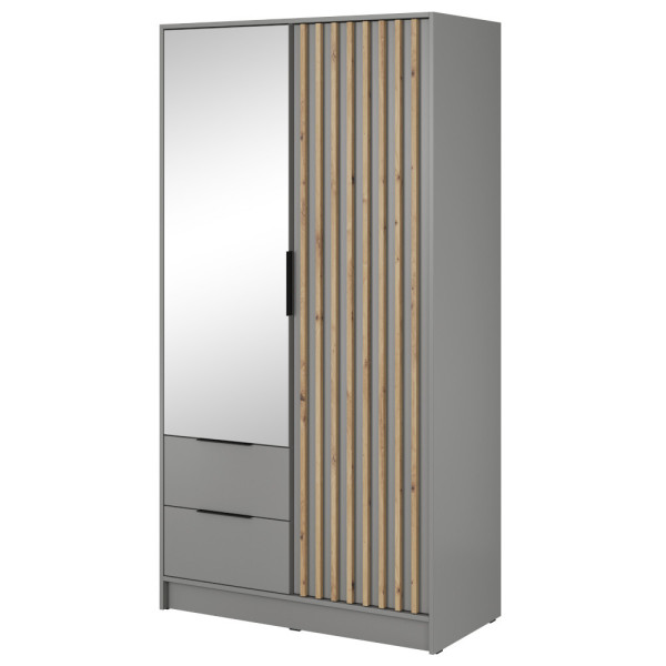Szafa z lamelami i lustrem NELA dwudrzwiowa 105cm (Szara) 455164