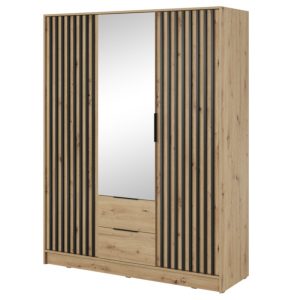 Szafa z lamelami i lustrem NELA trzydrzwiowa 155cm (Dąb Artisan) 455170 Szafa z lamelami i lustrem NELA trzydrzwiowa 155cm (Dąb Artisan) 455170