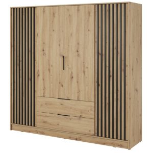 Szafa z lamelami NELA czterodrzwiowa 205cm (Dąb Artisan) 454998