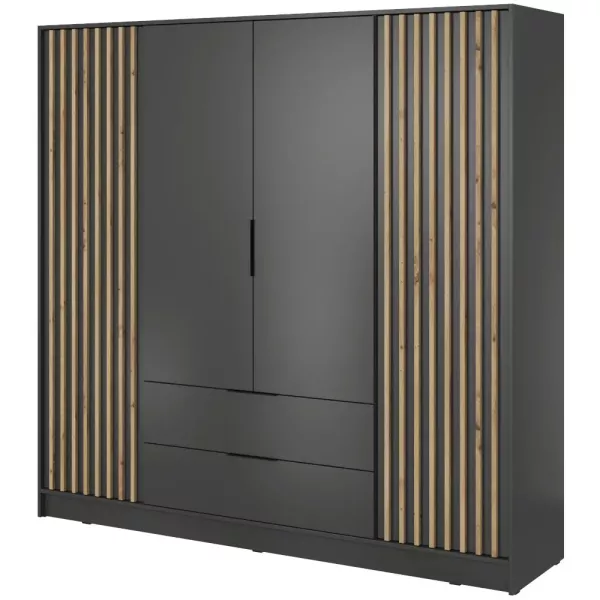 Szafa z lamelami NELA czterodrzwiowa 205cm (Grafit) 455001