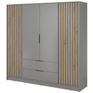 Szafa z lamelami NELA czterodrzwiowa 205cm (Szara) 455006