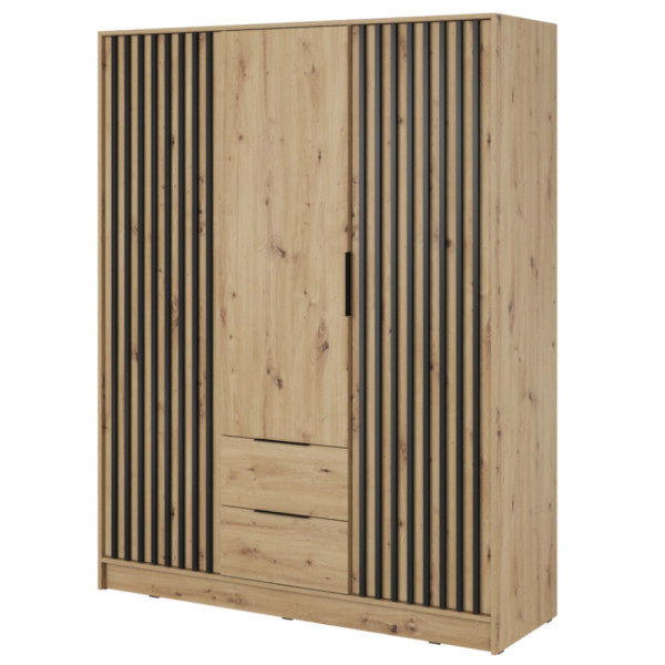 Szafa z lamelami NELA trzydrzwiowa 155cm (Dąb Artisan) 455000