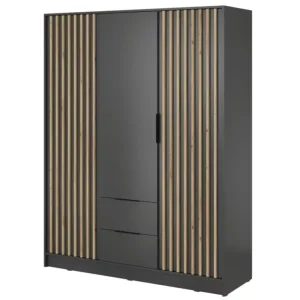 Szafa z lamelami NELA trzydrzwiowa 155cm (Grafit) 455008
