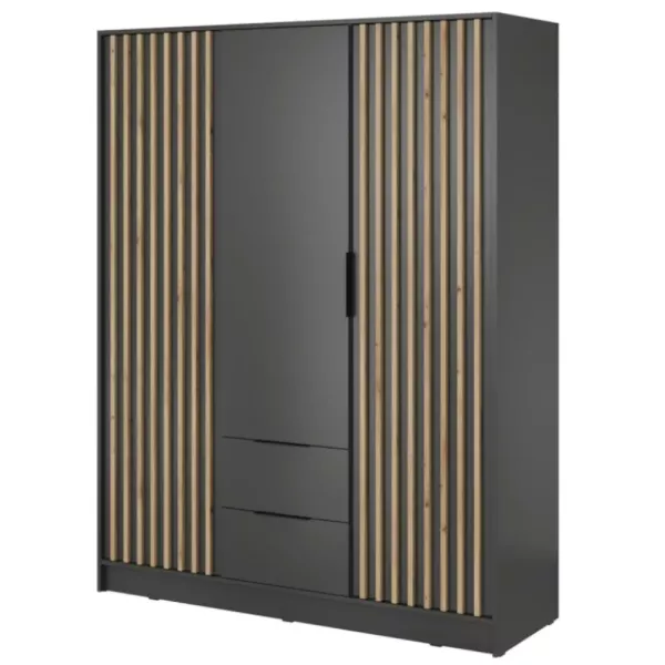 Szafa z lamelami NELA trzydrzwiowa 155cm (Grafit) 455008