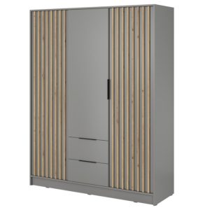 Szafa z lamelami NELA trzydrzwiowa 155cm (Szara) 455004