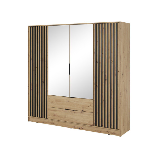 Szafa z lamelami Nelly 4D z lustrem i szufladami dąb artisan 382829