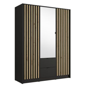 Szafa z lustrem 150 cm KORSO i szufladami czarny/dąb artisan lamele 946004