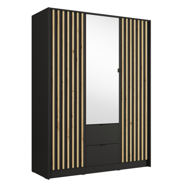 Szafa z lustrem 150 cm KORSO i szufladami czarny/dąb artisan lamele 946004
