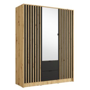 Szafa z lustrem 150 cm KORSO i szufladami dąb artisan/czarny lamele 946005